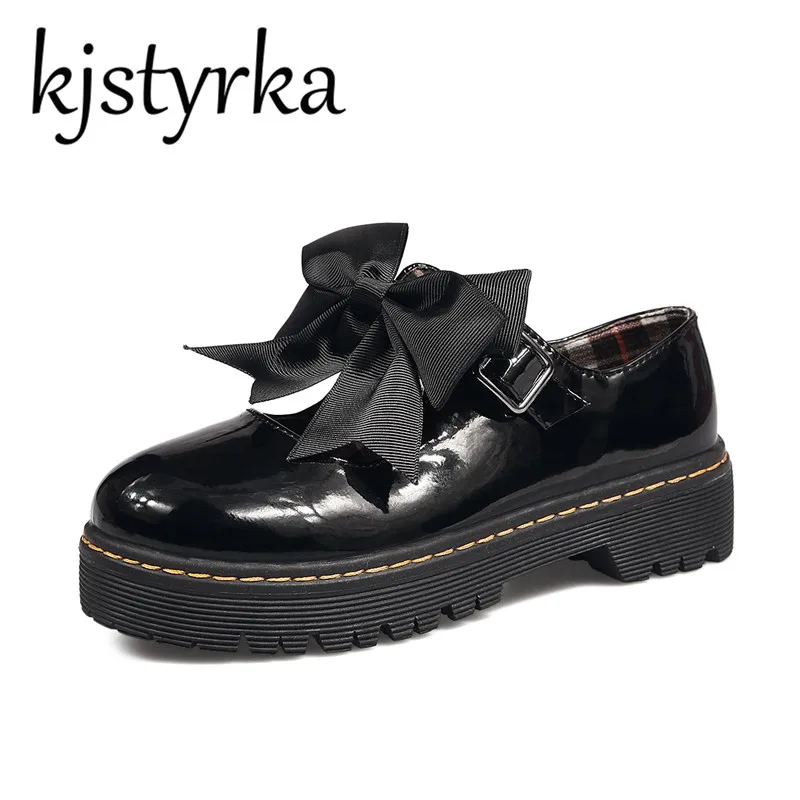 

Kjstyrka 2018 Brand Women Shoes Patent Leather Flat Platform Female Single Women's Shoes Students Flats Loafers Zapatillas Mujer