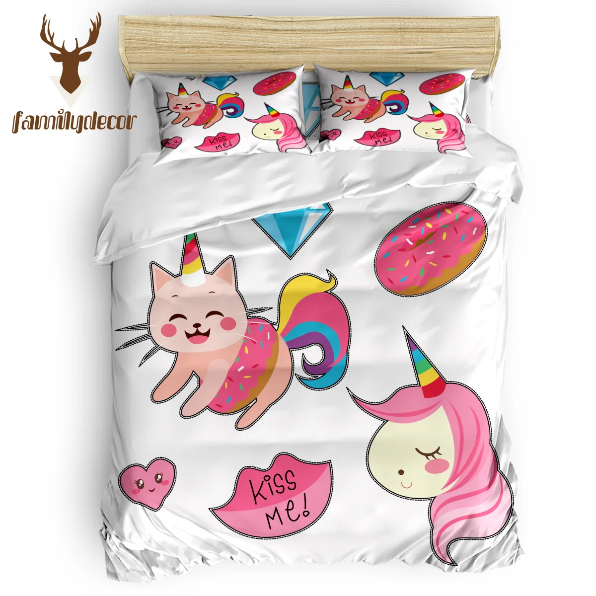 

Familydecor Pink Cat And Unicorn 4 Pcs Comforter Cover Set 4 Piece Bedding Sets Machine Washable Luxury Daybed Flower Floral