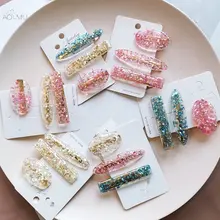 AOMU 1 комплект в Корейском стиле прозрачный уксусной кислоты Заколки для волос Для женщин оболочки Снежинка блестки геометрический прямоугольник заколки для волос аксессуары для волос