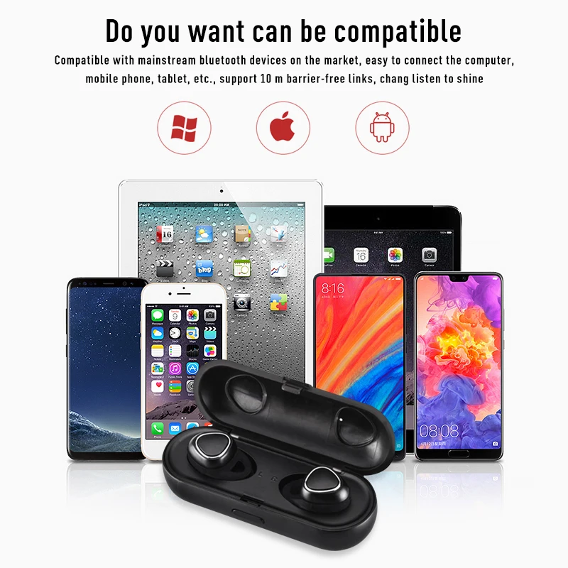 TWS Bluetooth Headset Stereo Bass Sport Headset Sports Music Headphones Wireless Stereo Bluetooth Headset For Android Phones