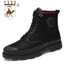 BACKCAMEL/осенне-зимние высокие мужские кожаные ботинки; бархатная теплая обувь; уличные повседневные ботинки; нескользящая черная обувь на шнуровке