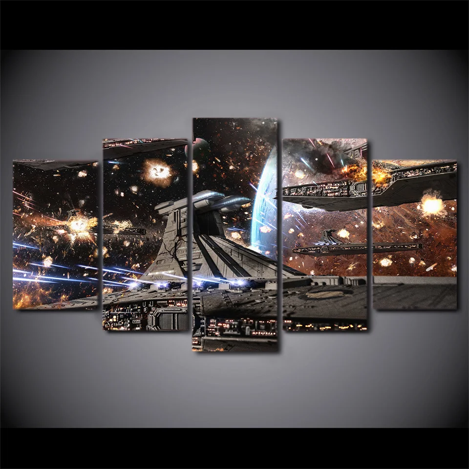 

Printed HD Paintings Modular Posters Home Decor Modern 5 Panel Printed Star Wars Movie Spaceship Tableau Wall Art Canvas Picture