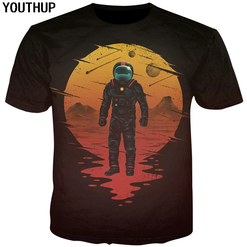 YOUTHUP Новое поступление для мужчин 3d печатных футболки Лето короткий рукав модные астронавт печатных мужской футболки