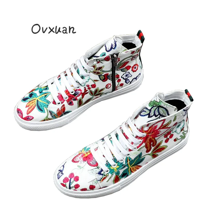 

Ovxuan High Loafers Hundred Flowers Totem Luxury Brand Handmade Camouflage Shoes Fashion Party and Banquet High Top Casual Shoes