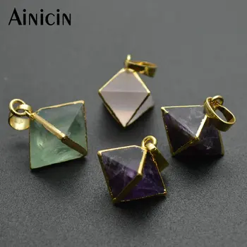 

1pc Small Size Octahedron Shape Pendants Natural Purple Crystal Fluorite Pink Gem Stone Jewelry For Men and Women