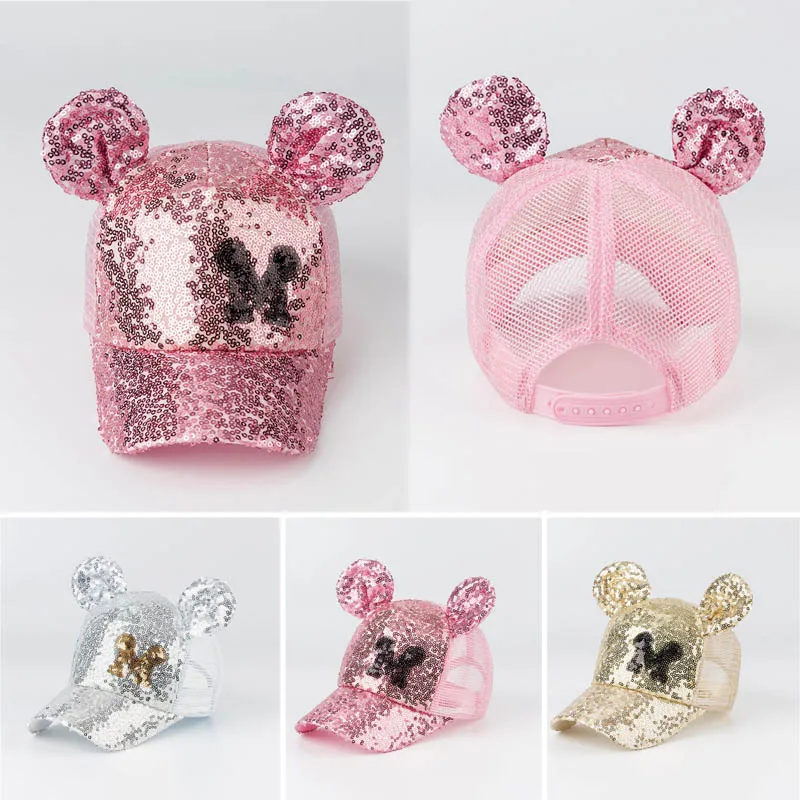 

Shining Sequin Kids Baseball Caps Snapback Mesh Caps For Summer Sun Hats With Cute Ears Adjustable Girls Boys Hip Pop Caps