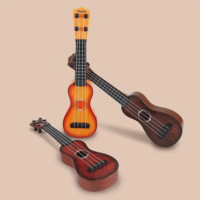 Детская имитация классического деревянного узора гитара укулеле для детей начинающих пластиковый обучающий музыкальный инструмент игрушки