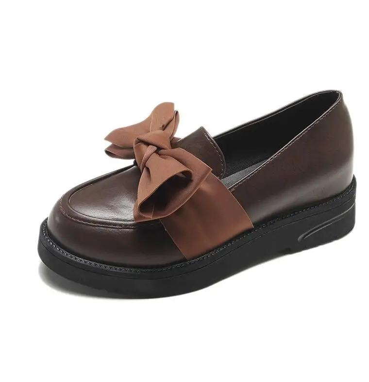 Новые весенние женские туфли на рифленой подошве модельные женские туфли из искусственной кожи повседневные офисные Вечерние туфли на плоской подошве с бантом женская обувь zapatos mujer* 192 - Цвет: Brown