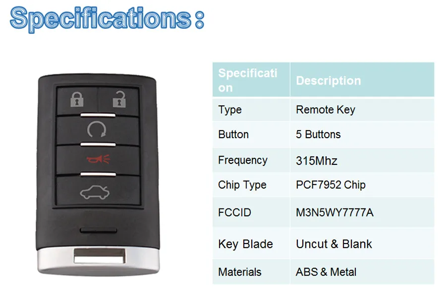 BHKEY для Cadillac CTS STS 2008 2009 2010 2011 ключ без ключа M3N5WY7777A 5 кнопок дистанционного ключа автомобиля 315 МГц