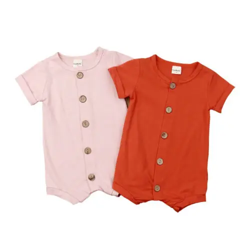 

2019 Baby Romper Newborn Baby Boy Girl Button Short Sleeve Solid Romper Jumpsuit Overall Clothes Set
