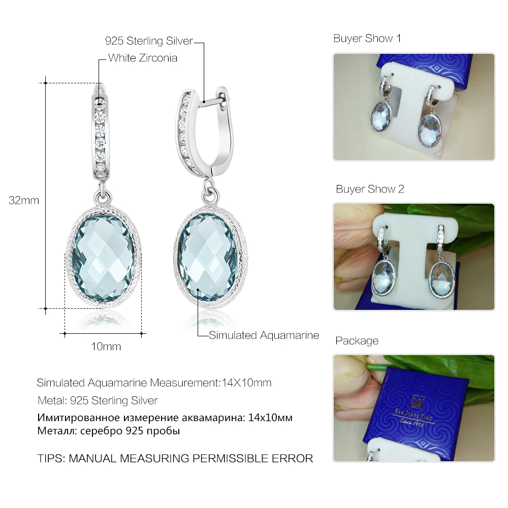 GemStoneKing 925 пробы серебряные тонкие серьги для женщин Потрясающие овальные