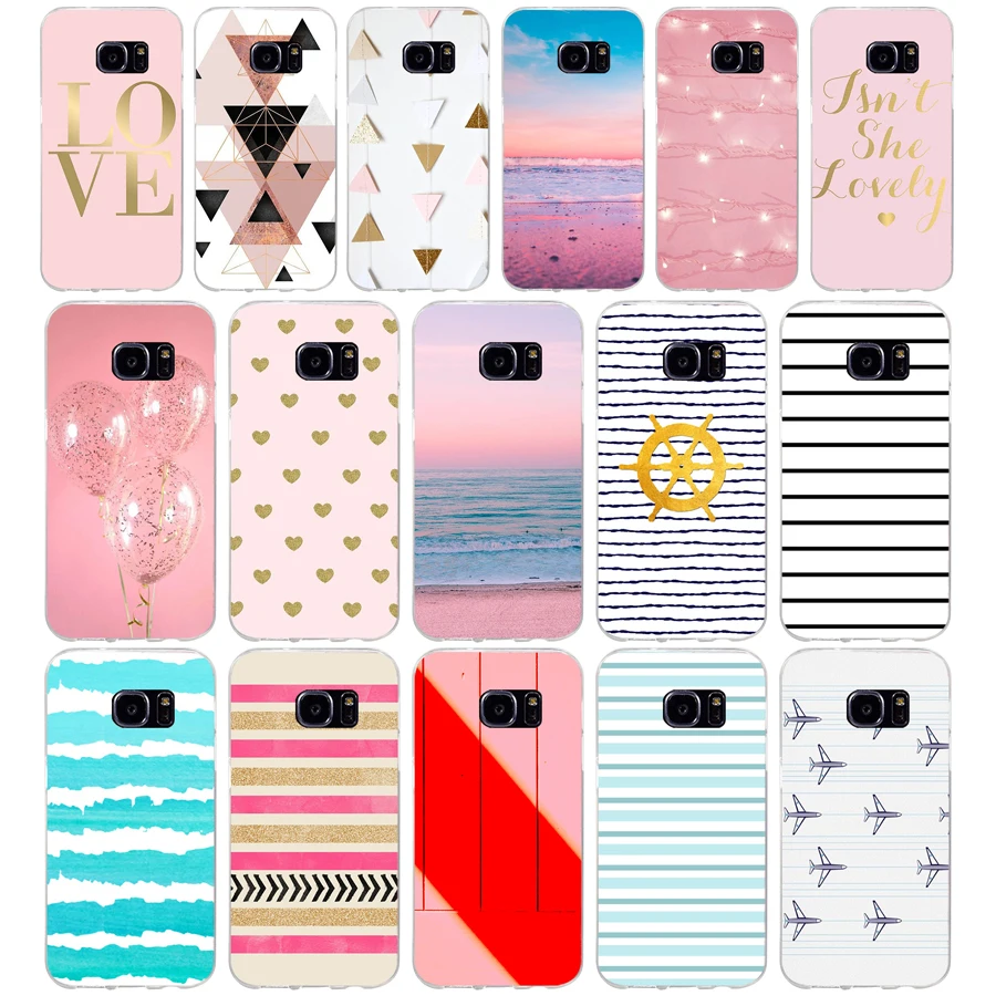 

81AQ pink and gold Airplanes stripes Soft TPU Silicone Cover Case for samsung Galaxy s6 s6 s7 edge s8 s9 plus case
