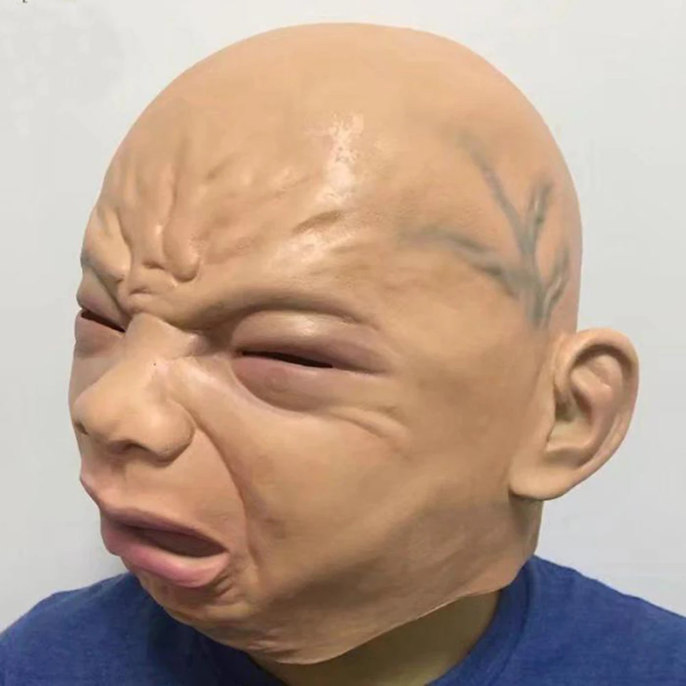

2019 1PC Creepy Crying Baby Mask Latex Full Head Horror Masquerade Adult Ghost Party Mask Halloween Cosplay Costume Props 250gE