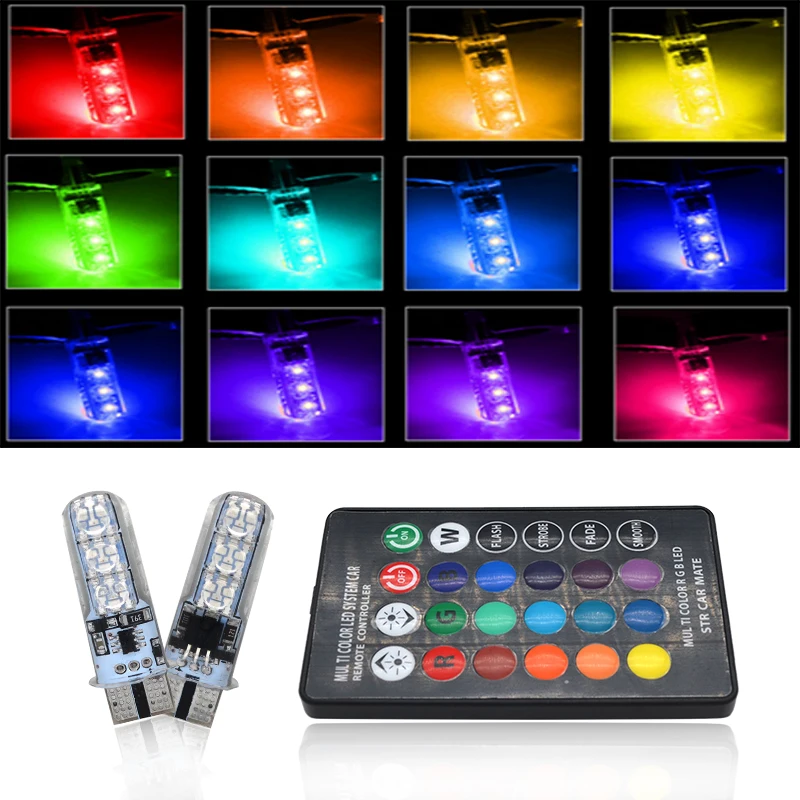 SUKIOTO LED T10 RGB W5W LED Light t10 amber orange 6SMD16 Mode Color RGB LED W5W T10 LED Bulb Flash Strobe LED Car Styling Lamp (3)