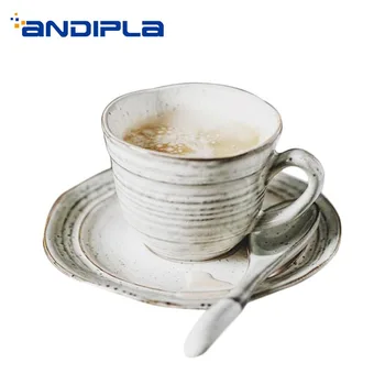 

180ml Japanese Style Coffee Saucer Kit Ceramic Porcelain Vintage Espresso Cups Breakfast Milk Mug Handle Mugs Drinkware Teaware