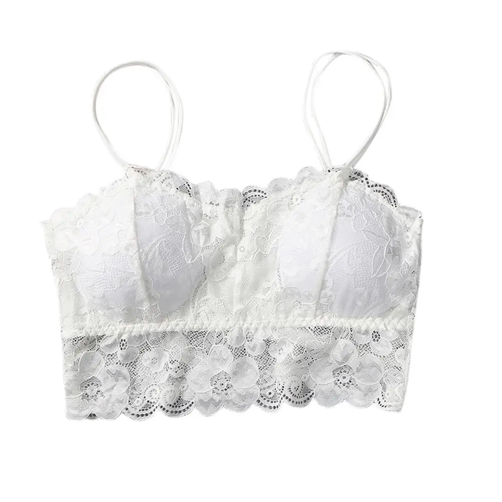 

MISSKY Women Solid Color Sexy Floral Lace Tops Spaghetti Straps Wrapped Chest Padded Bra