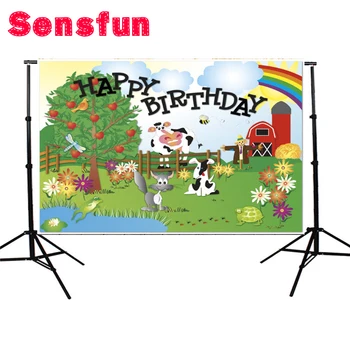 

Sensfun Rainbow Animals Birthday Party Backdrops Children Newborn Custom Photo Background 7x5ft Vinyl