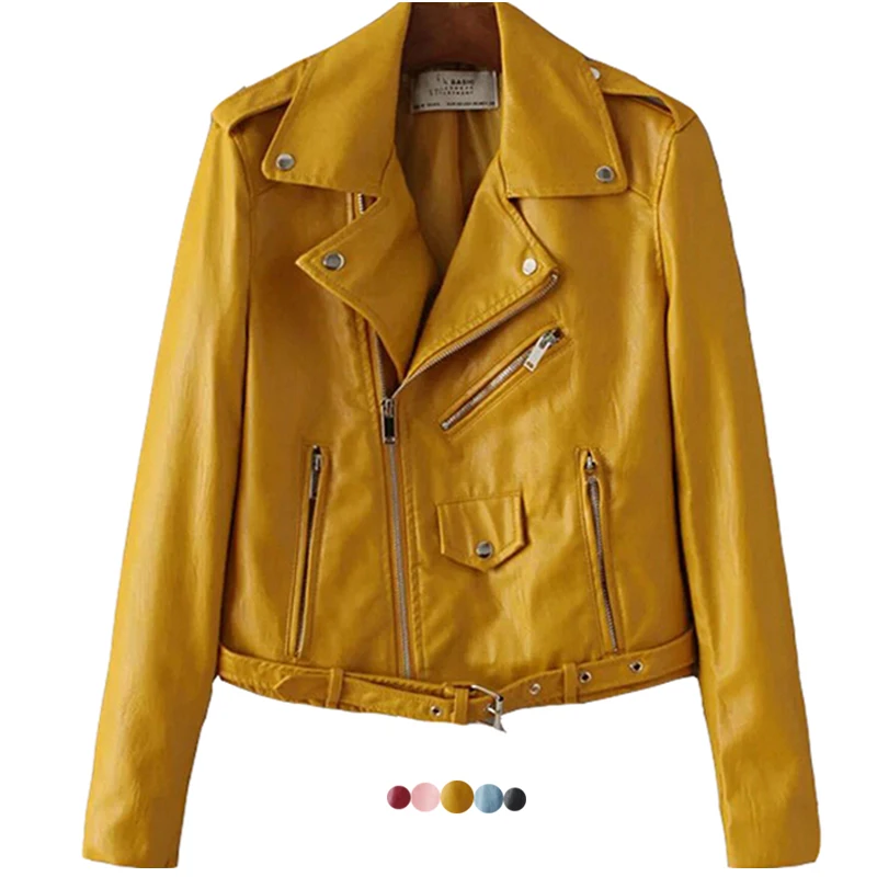 2017 New Fashion Cropped Female Leather font b Jacket b font font b Women b font