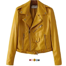 2017 New Fashion Cropped Female Leather Jacket Women Short Motorcycle Biker Jacket Plus Size Pink Blue Black Yellow