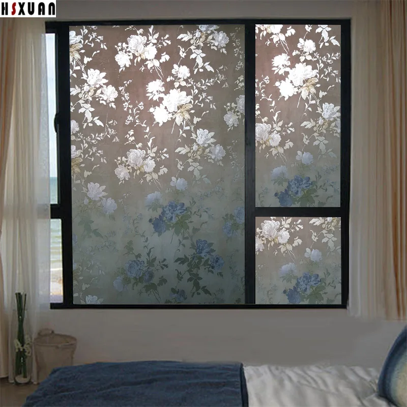 Frosted window privacy films 60x100cm peony flower bedroom Opaque