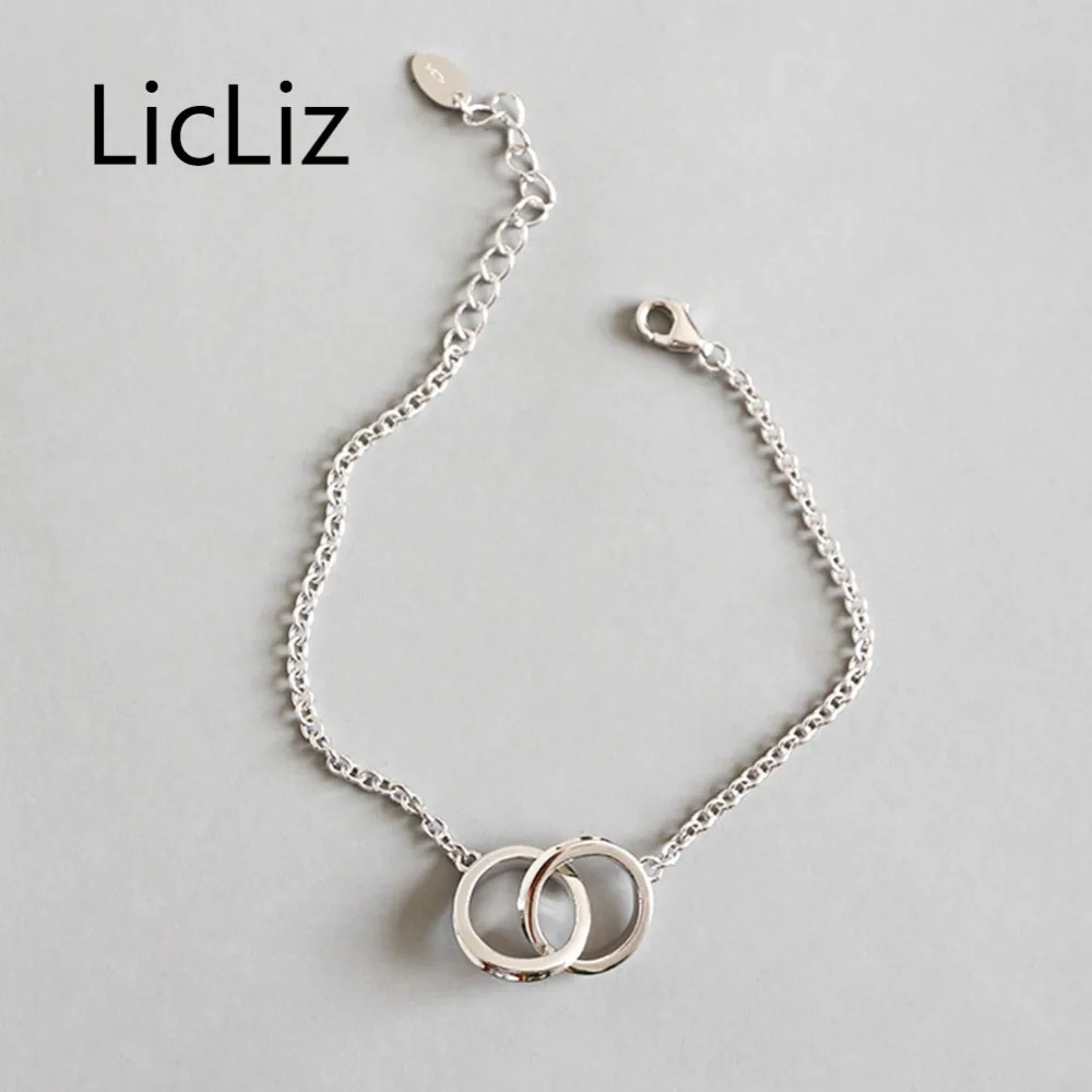 

LicLiz 2019 New 925 Sterling Silver Simple Double Round Loop Chain Bracelet for Women Adjustable Link Chain Jewelry Gifts LB0129