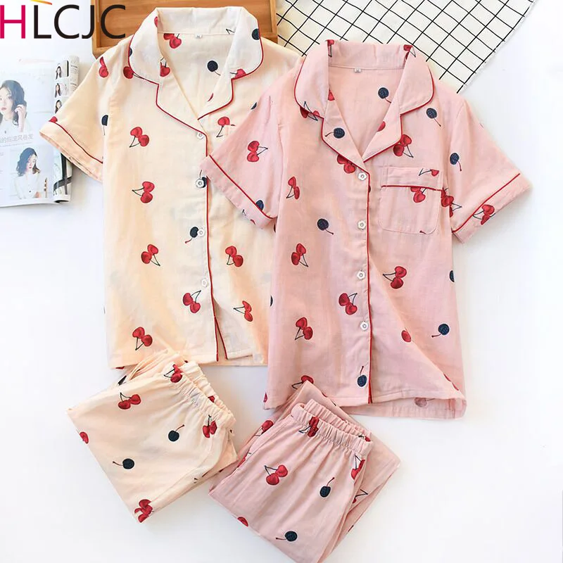 

Fresh Short Sleeve Summer Pyjamas Women 100% Gauze Cotton Sleepwear Women Casual Korea Pajamas Sets Women Homewear New Sale