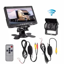 12V-24V Wireless IR Night Vision Rear View Backup Camera and 7 TFT LCD mirror Monitor Kit For Truck / Van / Caravan / Trailers podofo 2 x backup camera 18 ir led night vision waterproof rearview reverse back up camera 7 lcd rear view monitor for truck