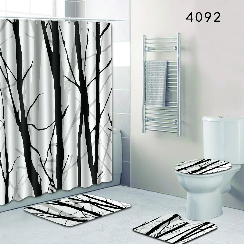 

The 4 sets bathroom carpet rug Shower curtain Simple hand-pain Toilet seat cover bathroom non-slip carpet and shower curtain