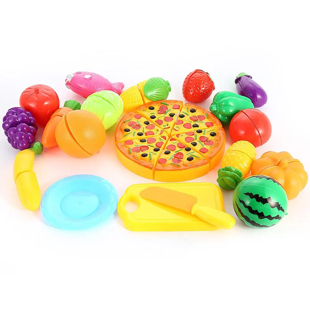 RCtown 24 шт. Пластик Кухня резки фрукты овощи пиццы игрушечный набор продуктов ролевые игры подарок развивающая игрушка для малышей HWD30