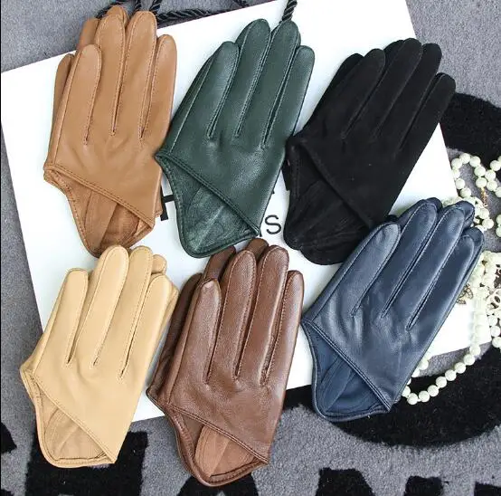 

Women's runway fashion natural sheepskin leather half palm gloves female performance dancing genuine leather glove R1350