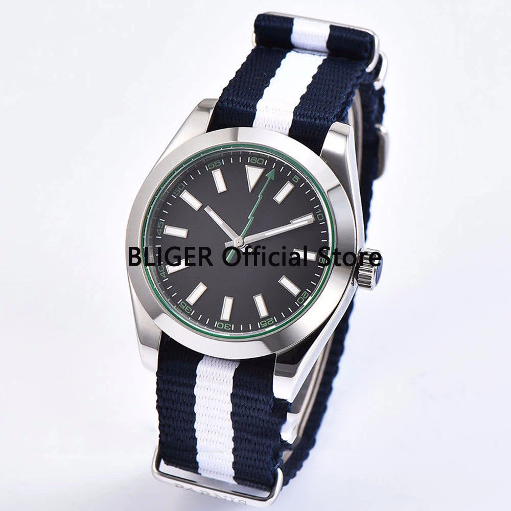 

Sapphire Crystal 40mm Black Sterile Dial Polished Bezel Luminous Marks Nylon Strap MIYOTA Automatic Movement Men's Watch P1063