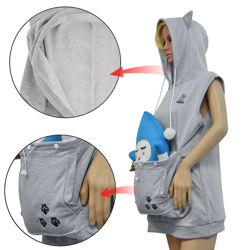 Mewgaroo Nyangaroo Cat Dog Pet hoodies Casual Unisex Kangaroo Vest Hoodie Japanese Kangaroo Grey Dark blue Cat Summer sweatshirt (16)