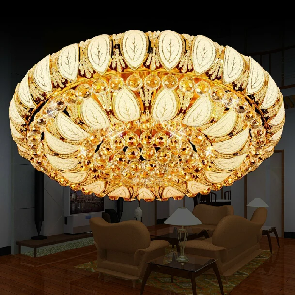

2019 Gold Round Crystal Ceiling Light For Living Room Indoor Lamp with Remote Controlled luminaria home decoration Free Shipping