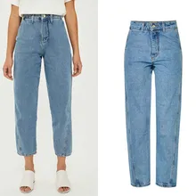 Весна Высокая Талия для отдыха свободные прямые джинсы Для женщин Синие тертые беленые джинсовые штаны Femme ботильоны Длина Vaqueros Mujer