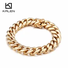 KALEN 22 см китайские золотые звенья цепи браслеты для мужчин 316 нержавеющая сталь Серебряный Блестящий звено цепи браслет мужские ювелирные изделия аксессуары