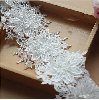 

12cm wide-2yards DIY Lace Accessories 3D Metallic Off White Embroidered Tulle Lace Trim Wedding Bridal Lace
