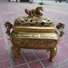 Коллекционный старинный династии Мин медный дракон ладан \ курильщик, с резьбой и меткой, лучшая коллекция и украшения