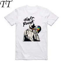Daft панк Мужская и женская футболка Летняя с коротким рукавом Французская музыкальная группа футболки в стиле панк Мужская Повседневная Уличная белая футболка