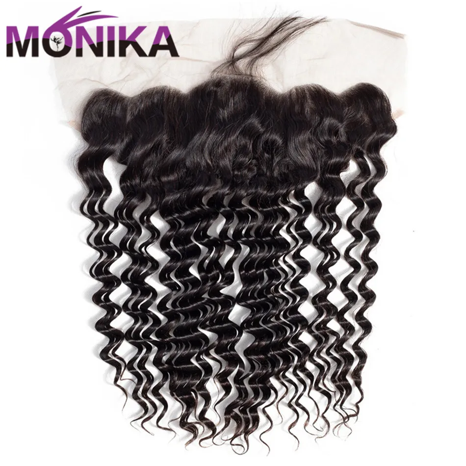 Monika Hair Peruvian Deep Wave Closure 13x4 Ear To Ear Lace Frontal Closure 130% Density Non Remy Human Hair Swiss Lace Closure