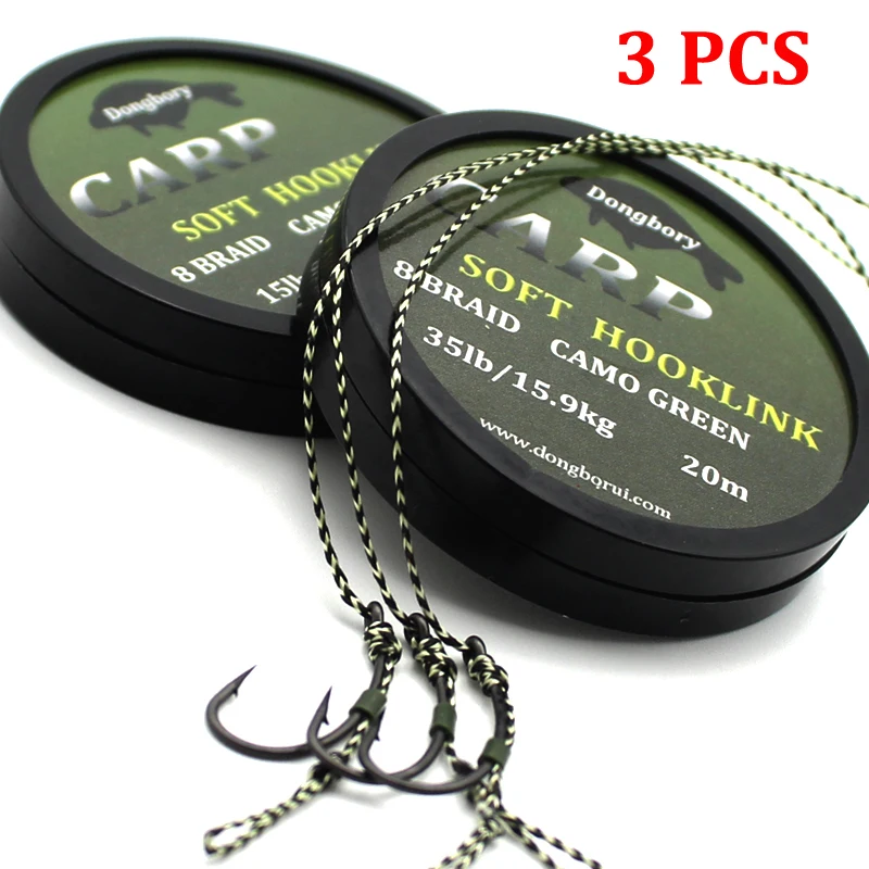 3PCS Carp Fishing Line Braided Hook Link 8 String 20m 15lb 25 35lb Green Black Mix Color For 3PCS Carp Fishing Line Braided Hook Link 8 String 20m 15lb 25 35lb Green Black Mix Color For
