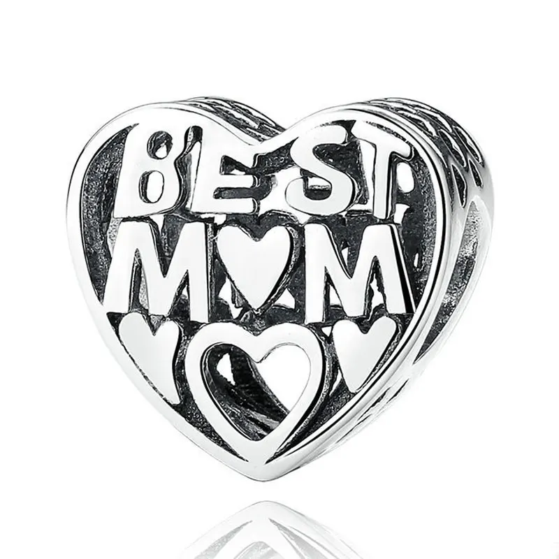 

New 925 Sterling Silver Bead Charm Openwork Best Mother Love Heart Beads Fit Pandora Bracelet Bangle DIY Jewelry