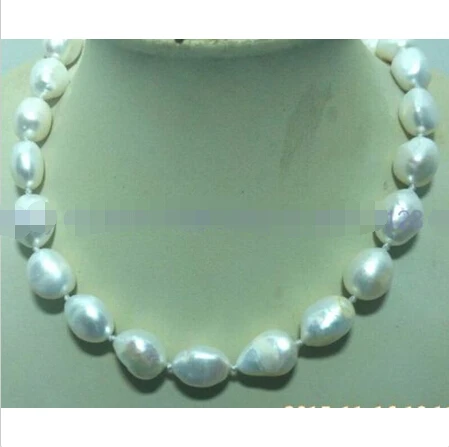 

New Huge REAL 13x15mm SOUTH SEA WHITE BAROQUE PEARL NECKLACE 18''AAA@^18K GP style Fine jewe Noble Natural jade FREE SHIPPING