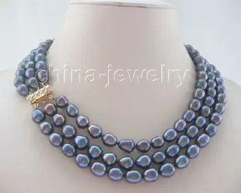 

FREE shipping> >>>17-19"3row 10mm black baroque freshwater pearl necklace