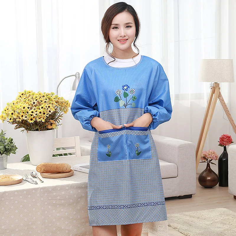 1Pcs Plaids Flower Sleeved Apron Woman Adult Bibs Home Cooking Baking Coffee Shop Cleaning Aprons Kitchen Accessories 46016
