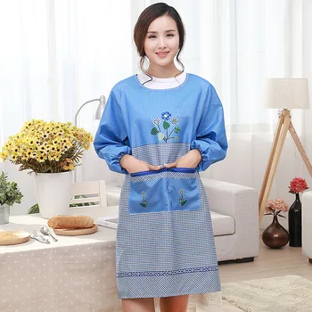 

1Pcs Plaids Flower Sleeved Apron Woman Adult Bibs Home Cooking Baking Coffee Shop Cleaning Aprons Kitchen Accessories 46016