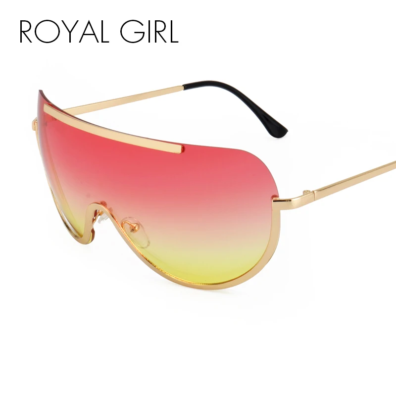 

ROYAL GIRL Retro Inspired Women Sunglasses Oversize Shield Metal Half Frame Eyeglasses Frame Pink Yellow Lens ss624