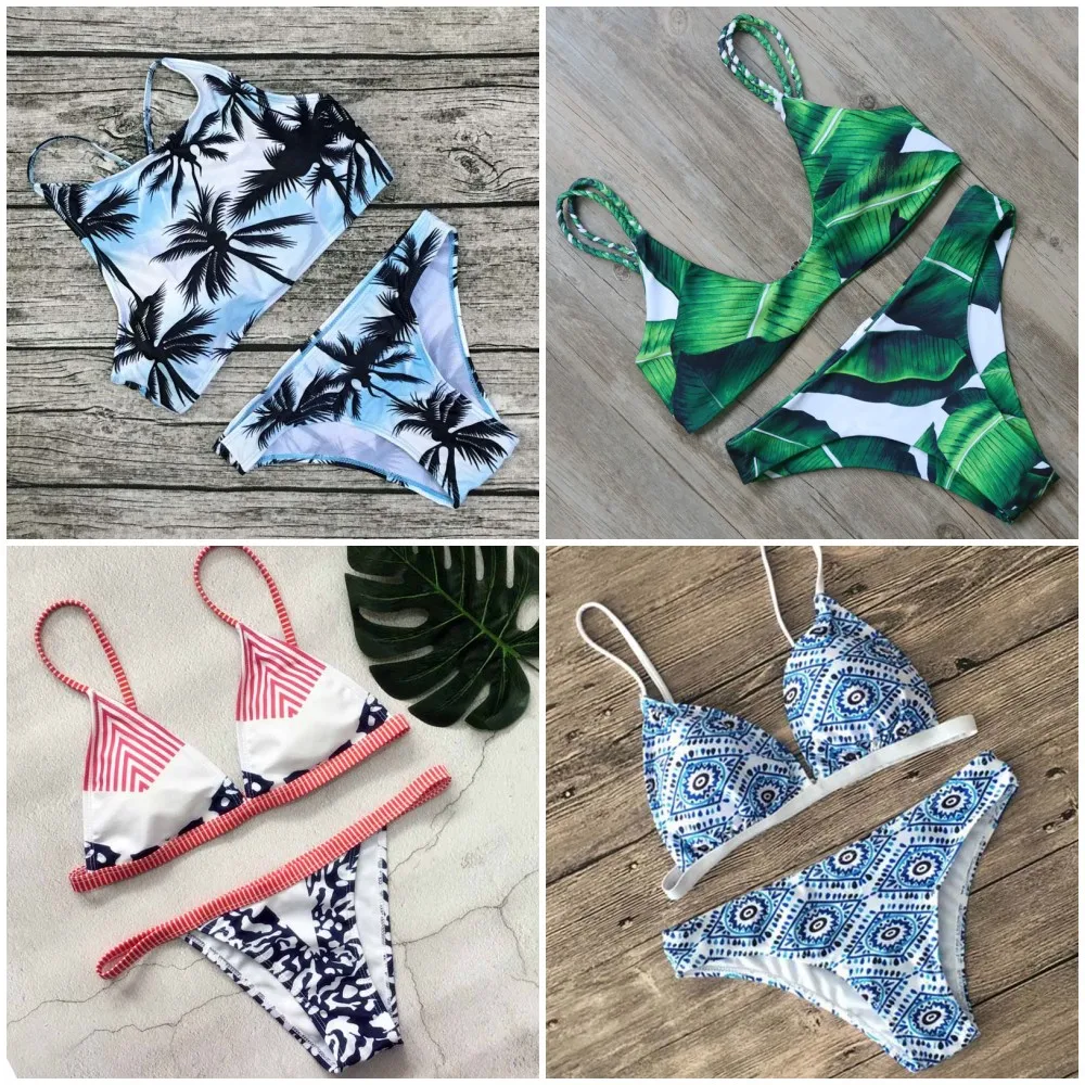 Groothandel Bikini Vrouwen Sexy Swimwear Leaf Print Bikini Halter