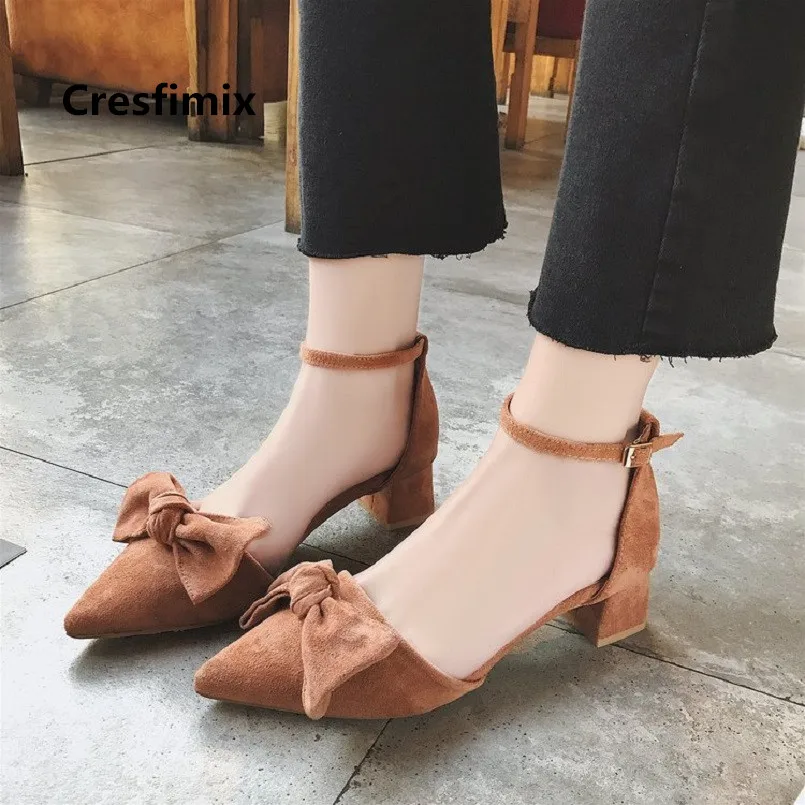 

Cresfimix women fashion classic brown bow tie high heel shoes lady casual comforytable black pumps femmes hauts talons a3714