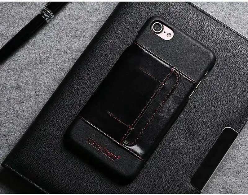 Чехол для iphone 7 8 plus apple Capa Funda Etui Роскошный кожаный чехол на заднюю панель мобильного телефона аксессуары Coque Shell carcasas слот для карт - Цвет: Black