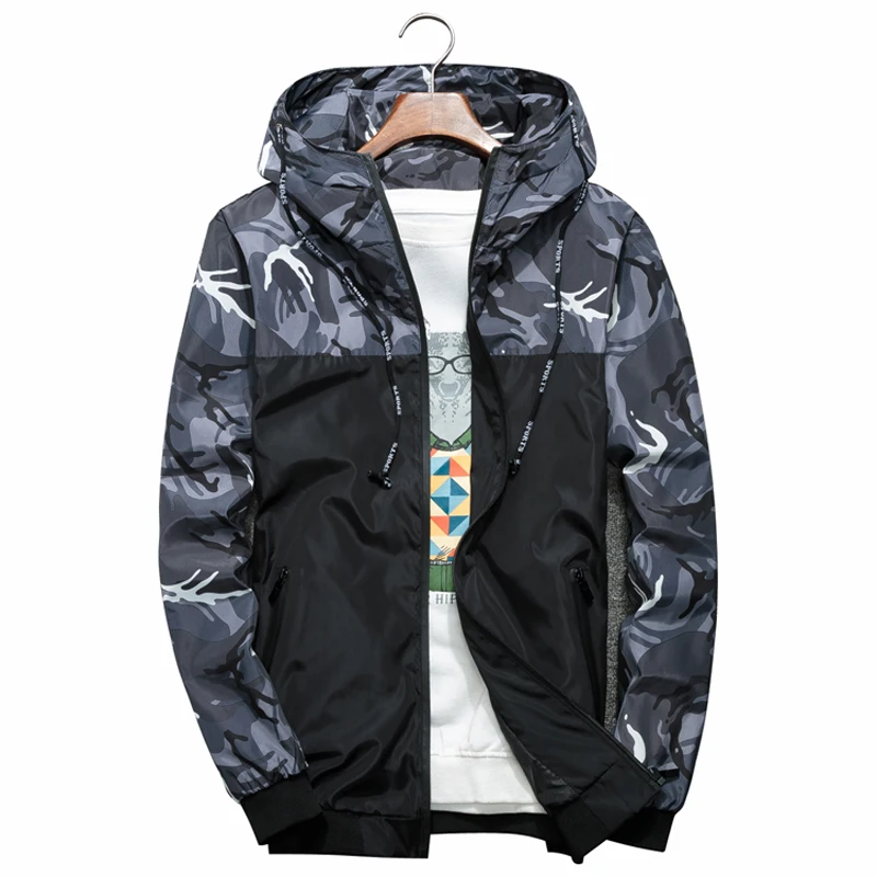 

Men Bomber Jacket Thin Slim Long Sleeve Camouflage Military Jackets Hooded 2018 Windbreaker Zipper Outwear Army Brand Clothing